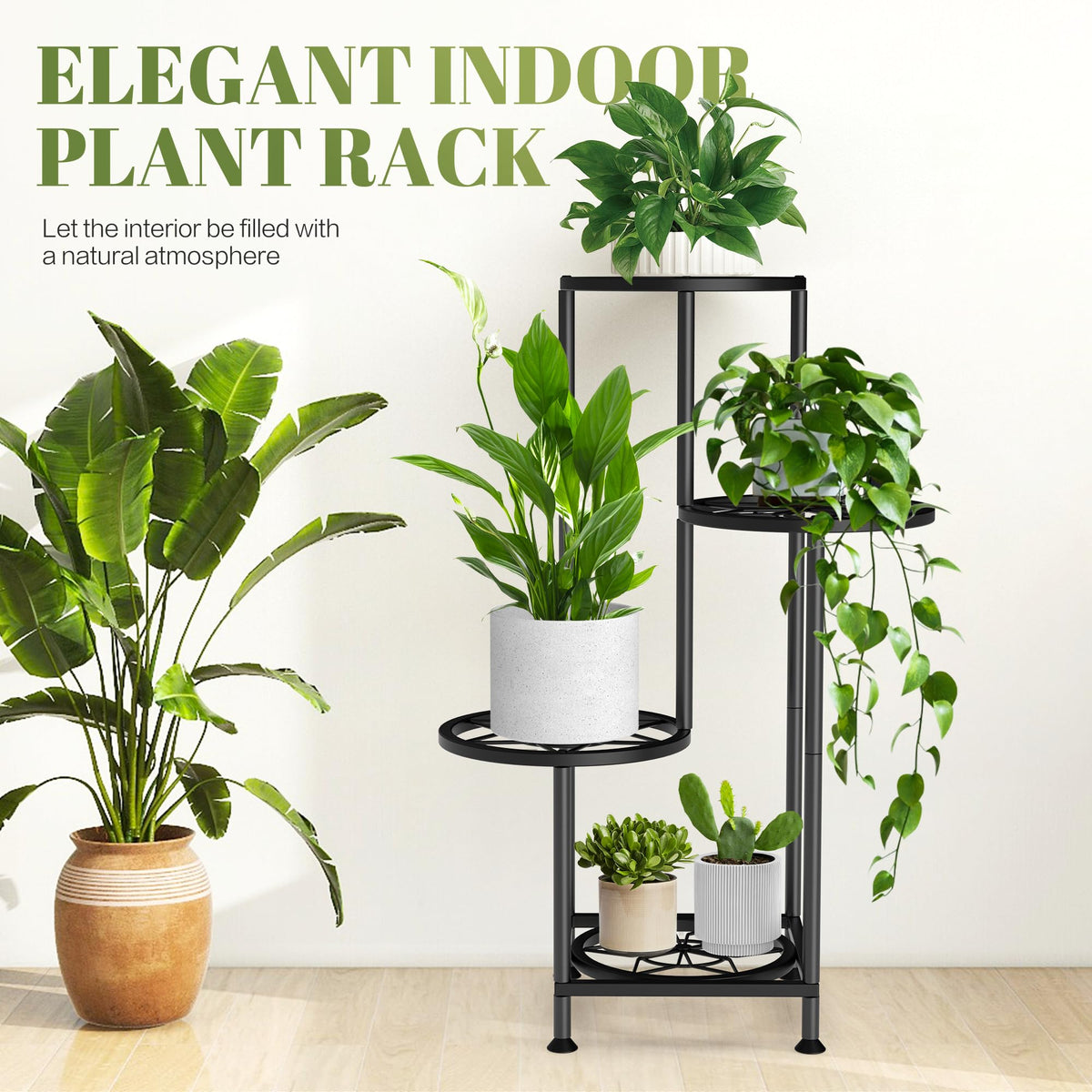YOCOMEY 4 Tier Plant Stand Indoor Outdoor, Metal Shelf Holder Corner Black