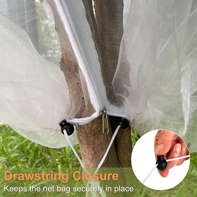 2 Pcs Fruit Tree Netting with Zipper & Drawstring, 8ft x 8ft Large Insect & Bird Netting for Garden Protection, Ultra-Fine Mesh Garden Netting Pest Barrier, Blueberry Bush Netting Cover