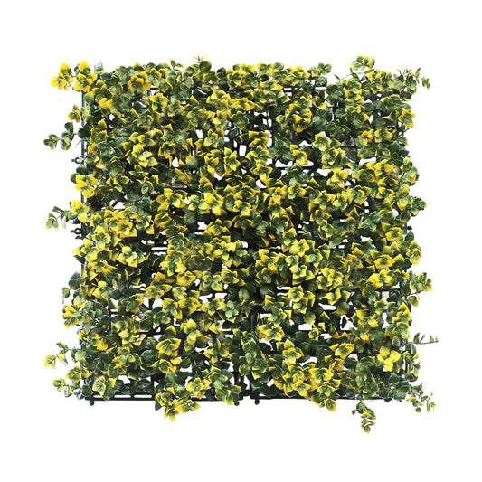 Windscreen4less 23 PCS 20"x20" Artificial Boxwood Panels Faux Plant Grass Green Wall Panel Decoration for Outdoor Indoor Garden Backyard (Yellow Reineckea Carnea)
