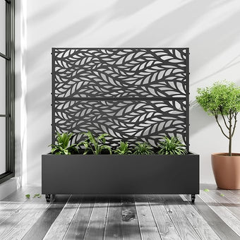 Casaphoria Metal Raised Garden Bed with Trellis and Wheels, 47"x47"x16" Planter Box for Climbing Plants, Vegetables & Vines, Features Drainage Holes and Privacy Screen (Black-Spring)