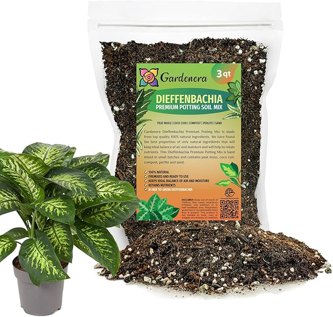 Gardenera Premium DIEFFENBACHIA Potting Soil Mix - Ideal for Growing Robust and Healthy Dieffenbachia - 3 Quart