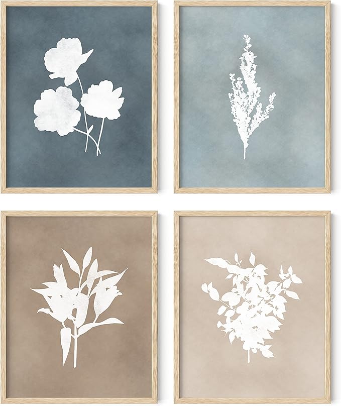 HAUS AND HUES Floral Wall Art - Set of 4 Plant Posters for Wall Vintage Botanical Prints, Flower Pictures for Room Aesthetic, Vintage Art Prints Flower Wall Art (Beige Frame, 8x10)