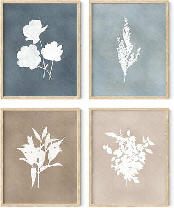 HAUS AND HUES Floral Wall Art - Set of 4 Plant Posters for Wall Vintage Botanical Prints, Flower Pictures for Room Aesthetic, Vintage Art Prints Flower Wall Art (Beige Frame, 8x10)