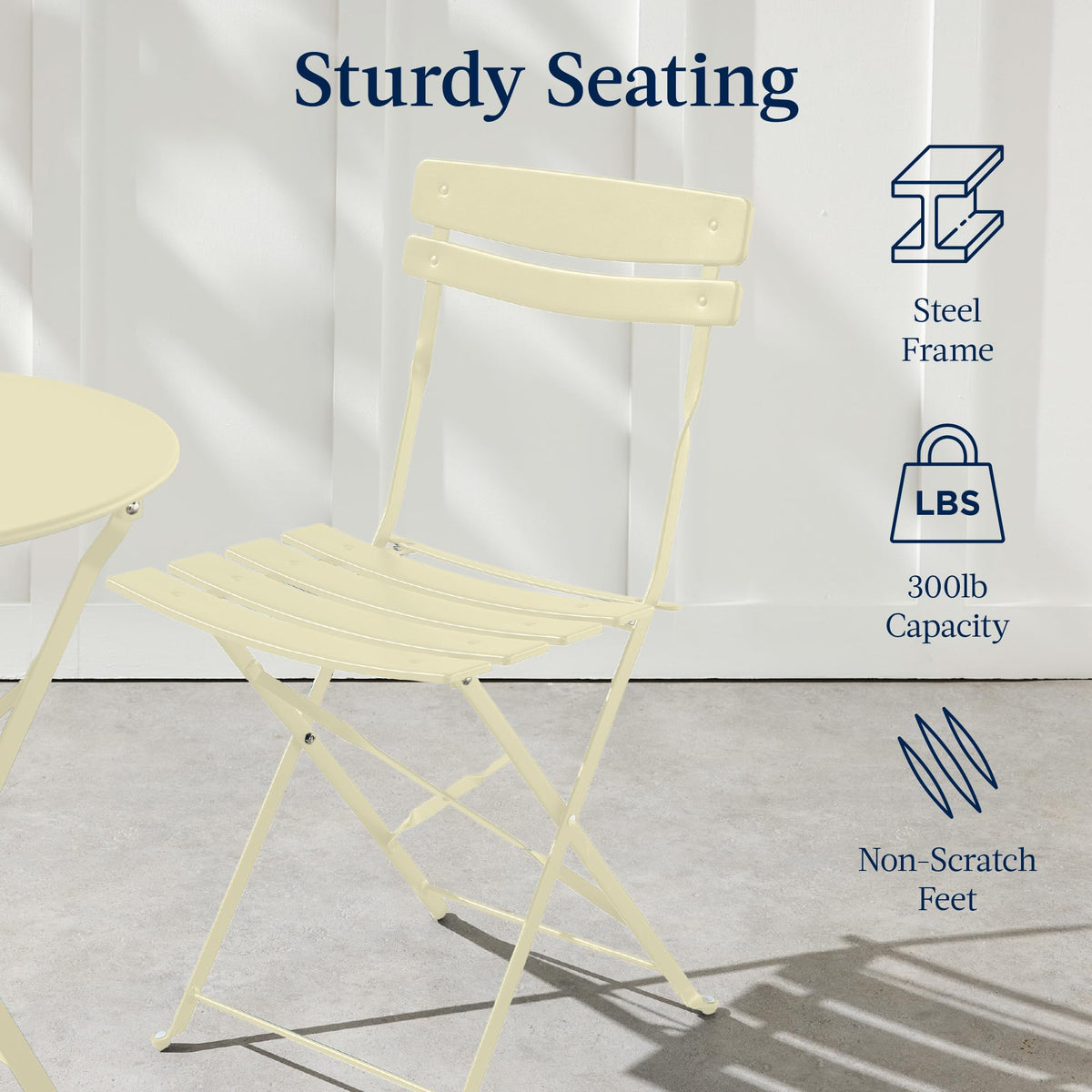 Best Choice Products 3-Piece Bistro Set, Space Saving Folding Design, Solid Steel, Outdoor Patio Furniture Set w/ 2 Chairs, Bistro Table - Cream