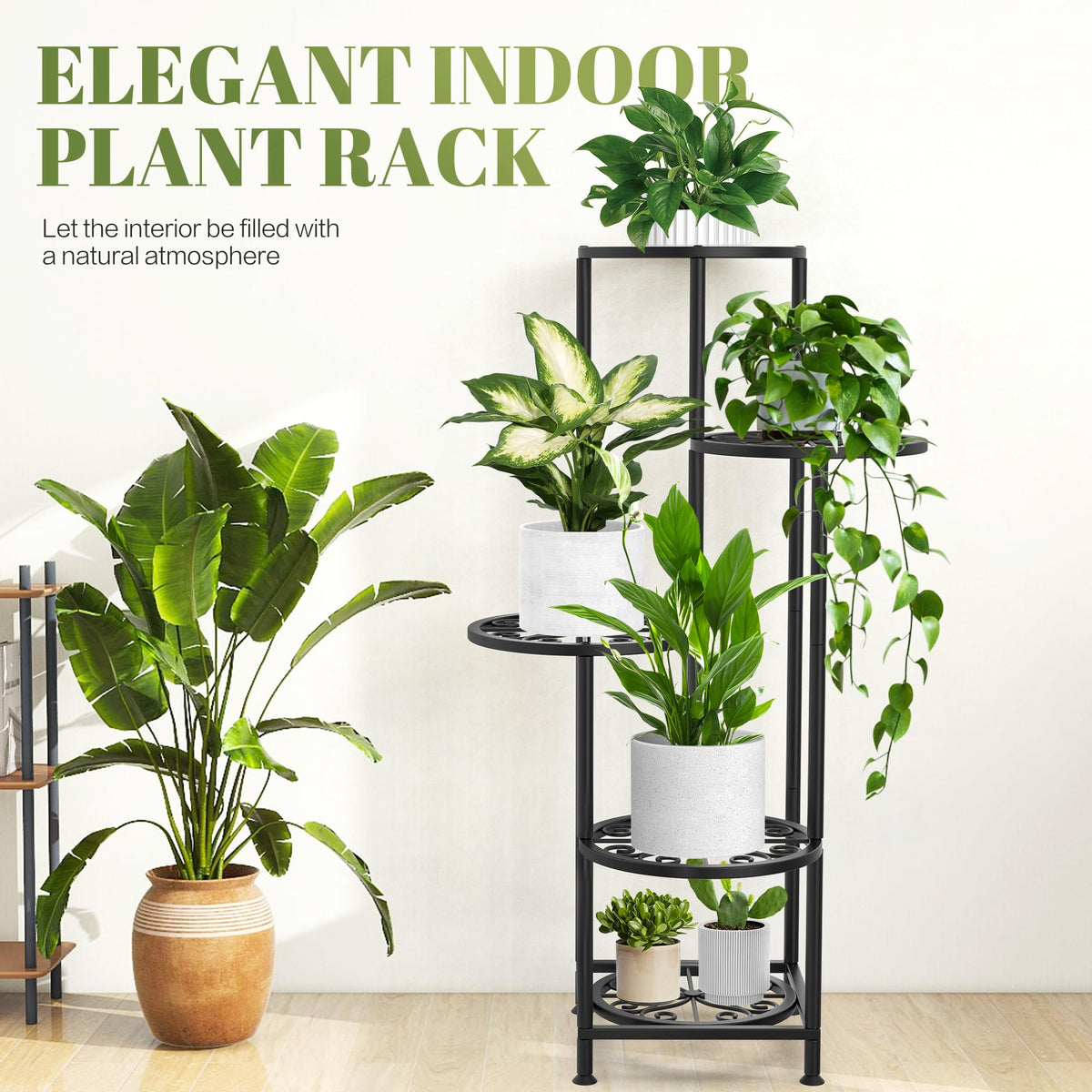 YOCOMEY 5 Tier Plant Stand Indoor Outdoor, Metal Shelf Holder Corner Black