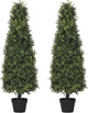 Azoco 4ft Artificial Boxwood Topiary Trees (Set of 2) - UV Resistant Faux Plants Outdoor, Realistic 48in Fake Potted Bushes and Shrubs for Front Porch, Planter, Patio - Low Maintenance & Evergreen