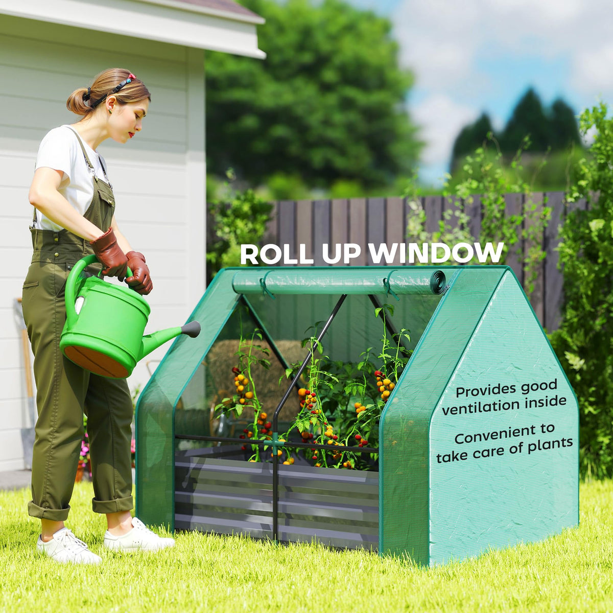Outsunny 4 x 3ft Metal Planter Box with Mini Greenhouse, Green/Dark Gray