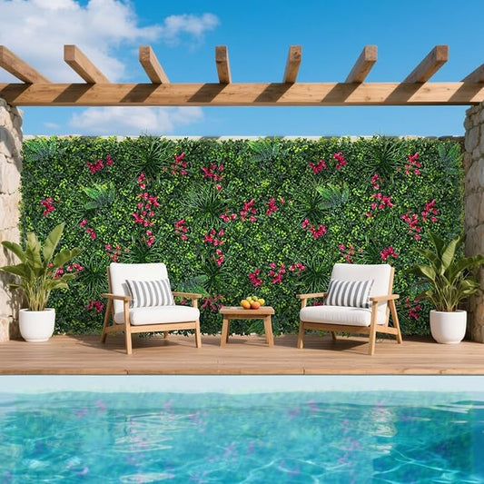 Yangrass Artificial Boxwood Wall Panels, 20''x20'' 16pcs Grass Wall Panels with Mint Plant Leaves, Greenery Backdrop Privacy Screen with UV Protection, Green Grass Wall for Garden Indoor Outdoor Decor
