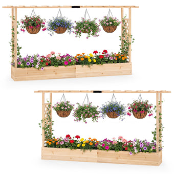HAPPYGRILL 2 45" Raised Garden Bed with Trellis & Hanging Roof
