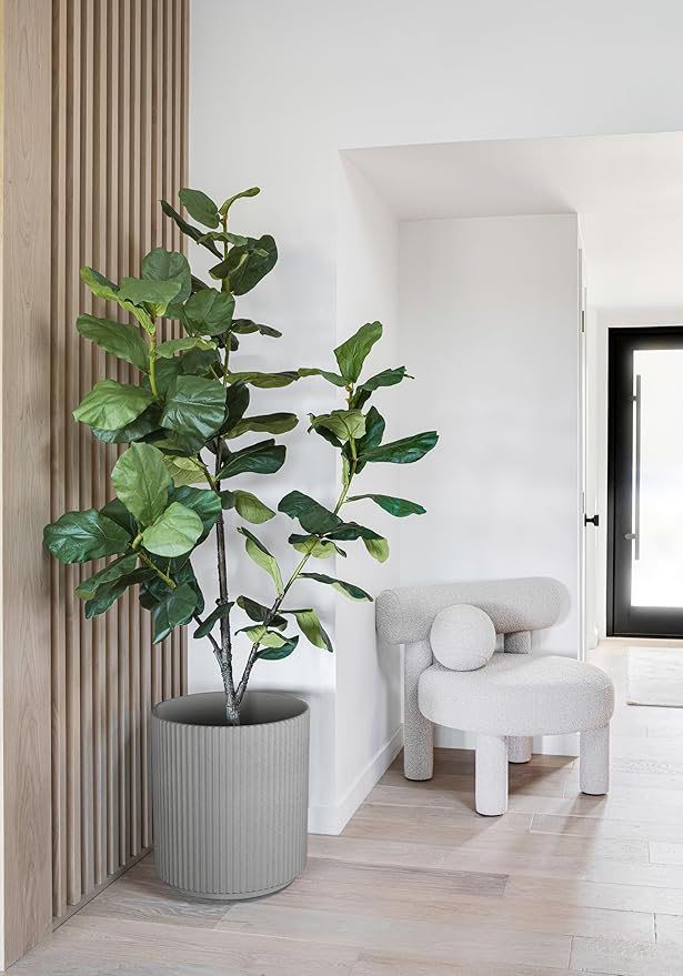 Veradek Round Demi Planter Pots for Indoor/Outdoor Garden Use | Made from Plastic - Concrete Mix with Drainage Holes | Perfect for Small to Large Succulent Plants, Flowers, Modern Interior Plants