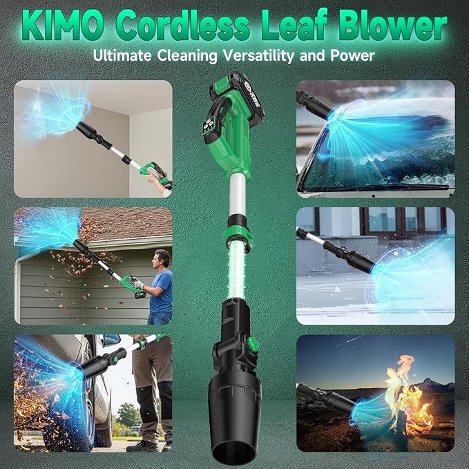 KIMO Leaf Blower for Gutters, 310000RPM, 37Inch Telescopic Pole, 750CFM 280MPH, 3 Speeds w/Smart Panel, Lightweight 2.5Lb, 4.0Ah Battery Operated Leaf Blower Cordless Leaf Blowers Gutter Cleaning Tool