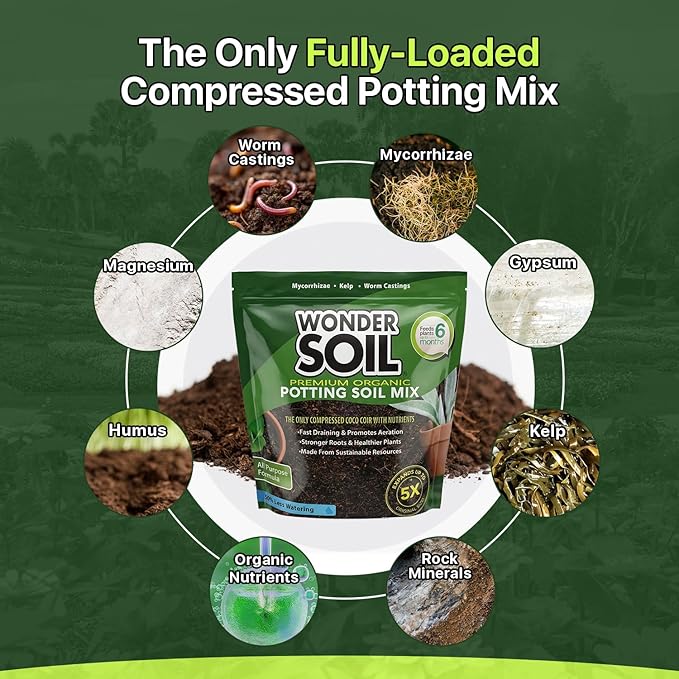 WONDER SOIL Organic Potting Soil | Ready to Plant Coco Coir Fully Loaded with Nutrients | 3 LBS Bag Expands to 12 Quarts of Indoor Outdoor Soil for Gardens & Plants | Incl Worm Castings, Perlite