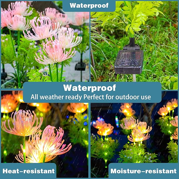 DooYard Solar Garden Lights, Solar Flowers Lights with Glowing Flowers & Stems, Upgraded Solar Panel, Outdoor Lights for Garden Decoration,Yard Decor and Gift for Mother (2 Pack)