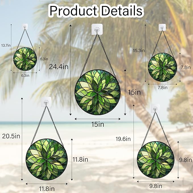 HWRHTR Stained Glass Window Hanging - Green Gradient Flowers Suncatcher for Doors Window Home Plant Sun Catchers Decor Christmas Mother's Day Birthday Gifts for Teacher Women Men Mom Nana 9.8 in