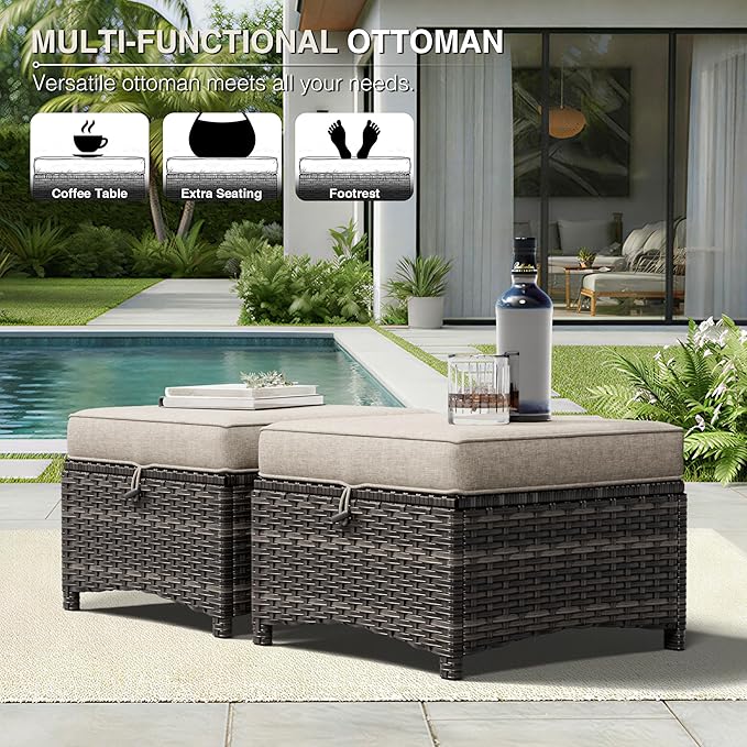 Joyside 5 Piece Wicker Patio Furniture Set, Rattan Patio Chairs with High Back, Deep Seating, Wide Armrest, Thickened Cushions, Outdoor Furniture for Deck, Porch Use