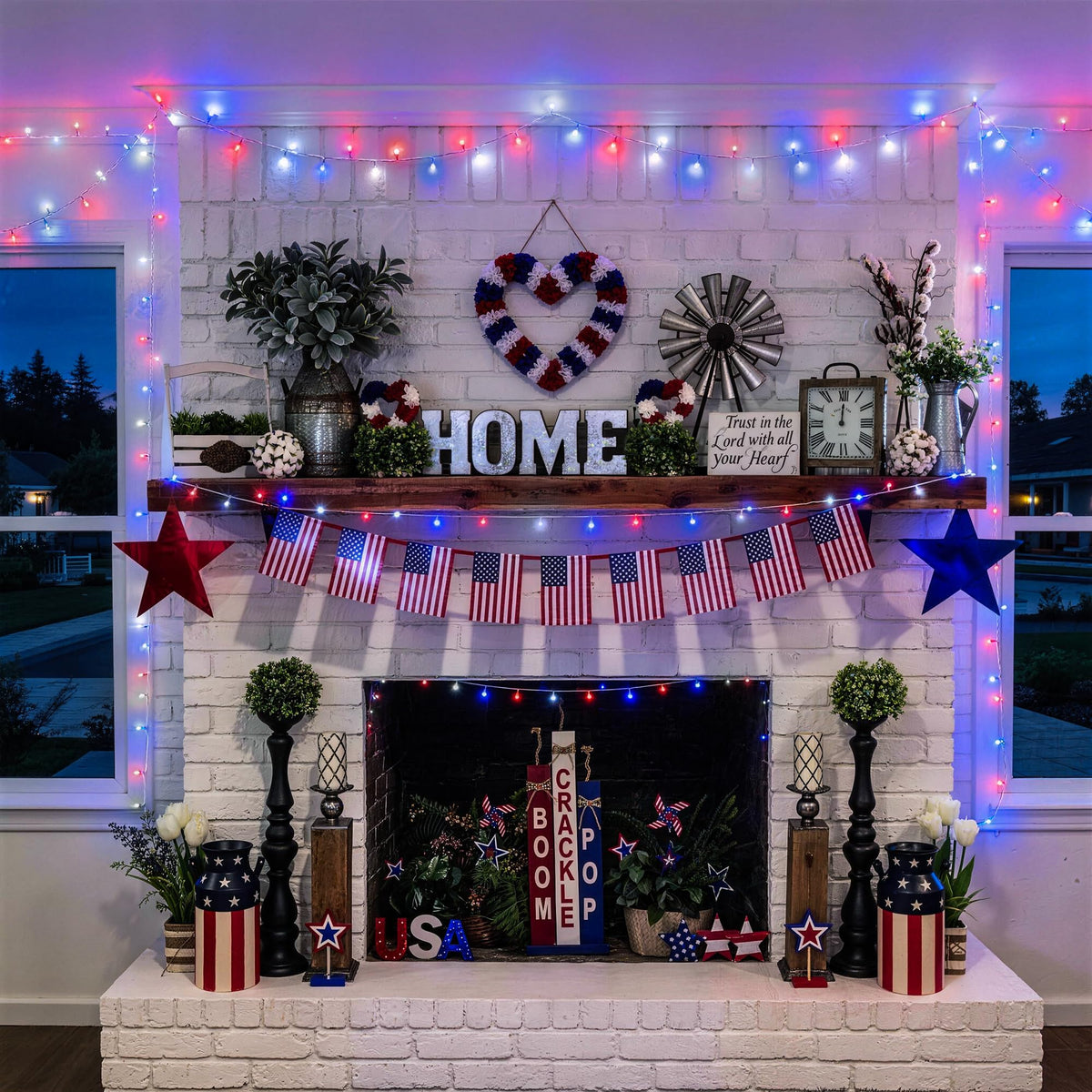 JMEXSUSS 400 LED Red White and Blue String Lights Outdoor, Plug in