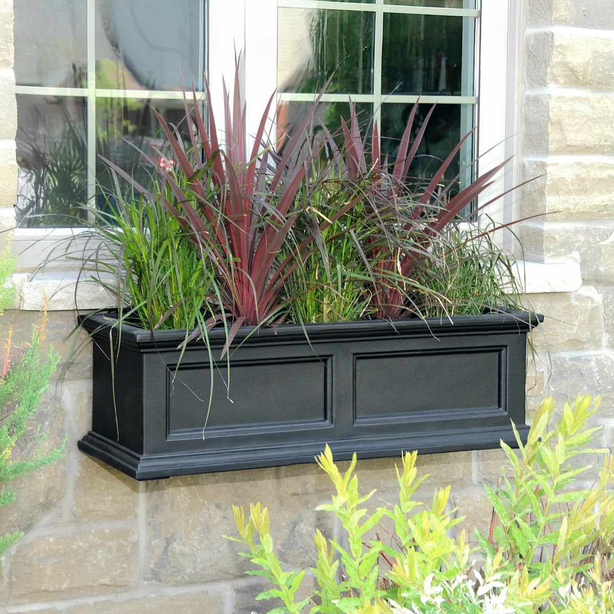 Mayne Fairfield 36in Self-Watering Rectangular Window Box Planter, Black
