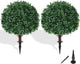 Grooy Artificial Boxwood Topiary Ball Tree with Ground Spike, Set of 2 Artificial Shrub Bushes, Fake Evergreen Tree for Porch, Artificial Plants for Outdoor Planters Indoor UV Resistant