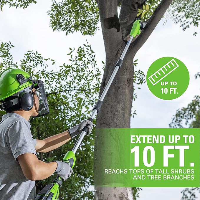 Greenworks 24V Brushless 10" Cordless Polesaw + Pole Hedge Trimmer Combo (Great For Pruning and Trimming Branches / Shrubs), 4.0Ah Battery and Charger Included