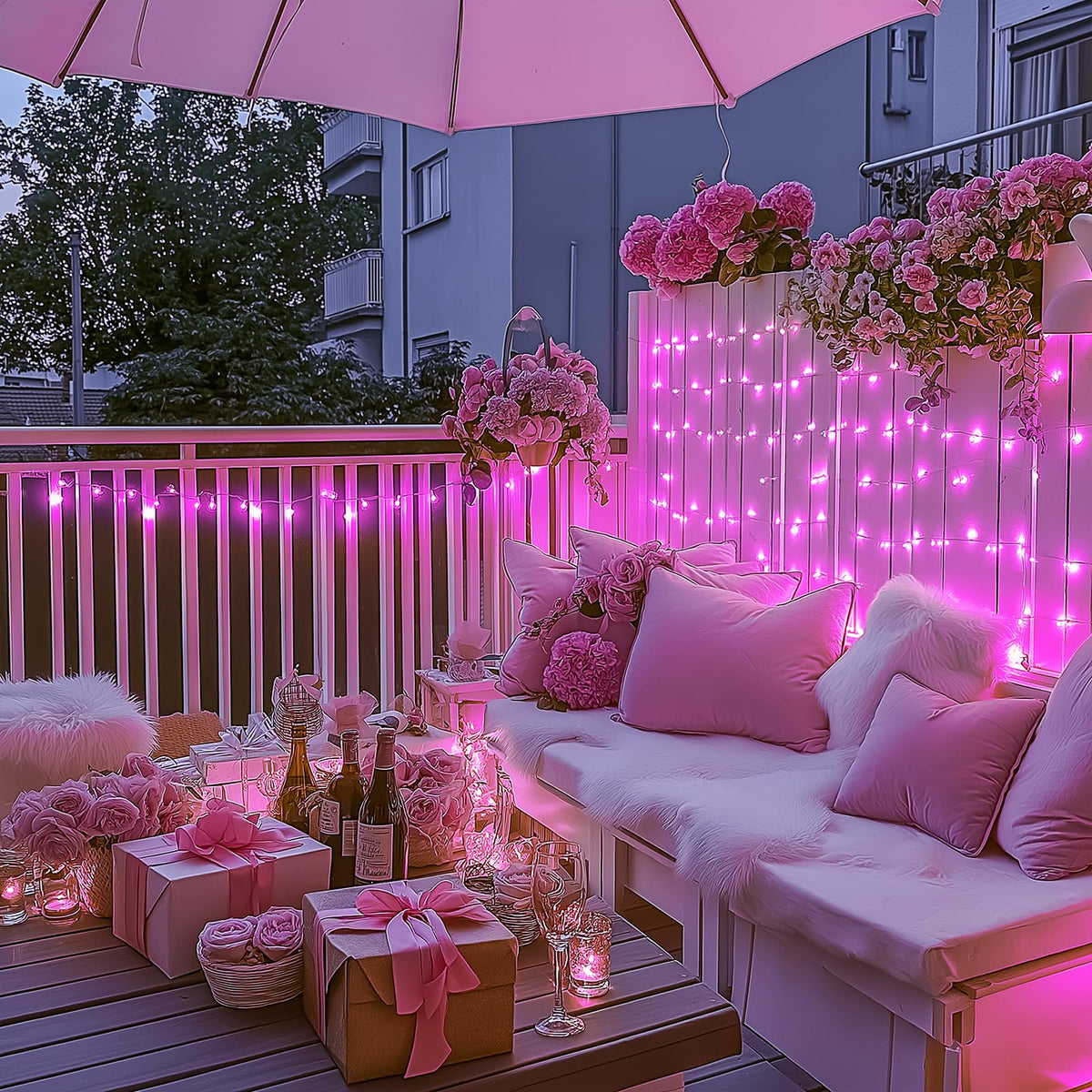 JMEXSUSS 8 Modes 163ft 500 LED Pink Christmas Lights with Remote