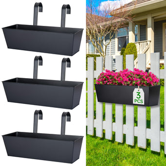 16“ Large Hanging Planters for Outdoor Plants, Railing Planter Box, 3 Pack
