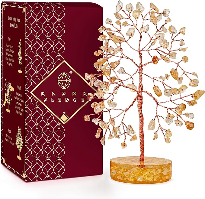 Crystal Tree for Home and Office Decor, Citrine Chakra Healing Stones Handmade Feng Shui Bonsai Tree of Life for Positive Energy, Money, Good Luck, Christmas Decor, Birthday Gifts for Women, Mom