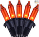 YULETIME 200 Orange String Lights with Black Wire, Pack of 2 Sets 33 ft 100 Count UL Certified Christmas String Lights (Orange)