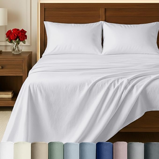 California Design Den 100% Egyptian Cotton Sheets Queen Size Set - Certified Authentic Luxury Queen Sheet Set with Deep Pocket, Soft Sateen, Breathable & Durable Bed Sheets, White Sheets
