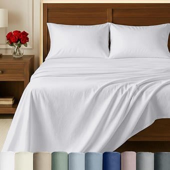 California Design Den 100% Egyptian Cotton Sheets Queen Size Set - Certified Authentic Luxury Queen Sheet Set with Deep Pocket, Soft Sateen, Breathable & Durable Bed Sheets, White Sheets