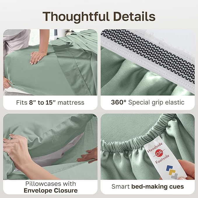 California Design Den 100% Egyptian Cotton Sheets Full Size, Certified Authentic Luxury Deep Pocket Full Size Sheets Set, Breathable Sateen Bed Sheet Set for Hot Sleepers (Mint Green, Full)