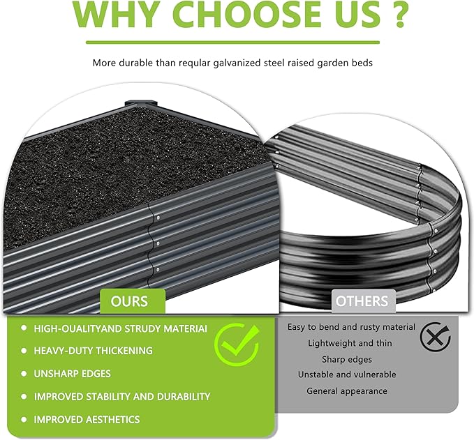 2PCS 6x3x1FT Galvanized Raised Garden Bed Kit, Galvanized Planter Raised Garden Boxes Outdoor, Large Metal Raised Garden Beds for Vegetables-Grey