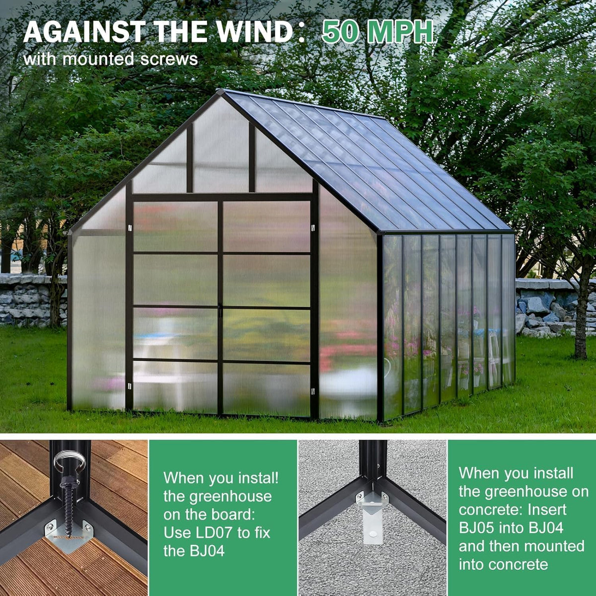 10x24 FT Polycarbonate Greenhouse Large Heavy Duty Aluminum Frame