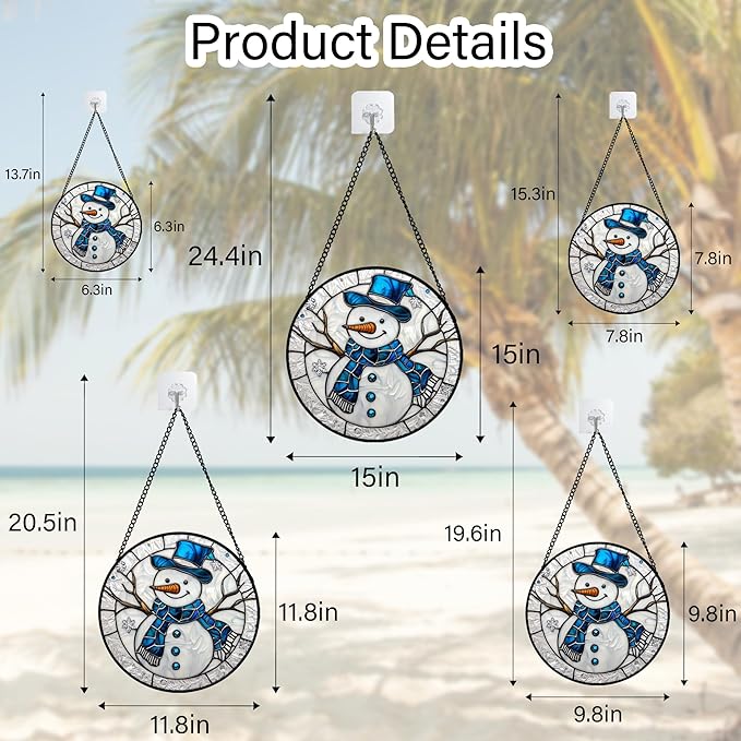 DASTOLL Stained Glass Window Hanging Christmas Snowman Blue White 6.3" - Suncatcher Door Garden Sun Catcher Home Decor Birthday Mother's Day Xmas Gift for Mom Men Woman Her Nana Parents Girl