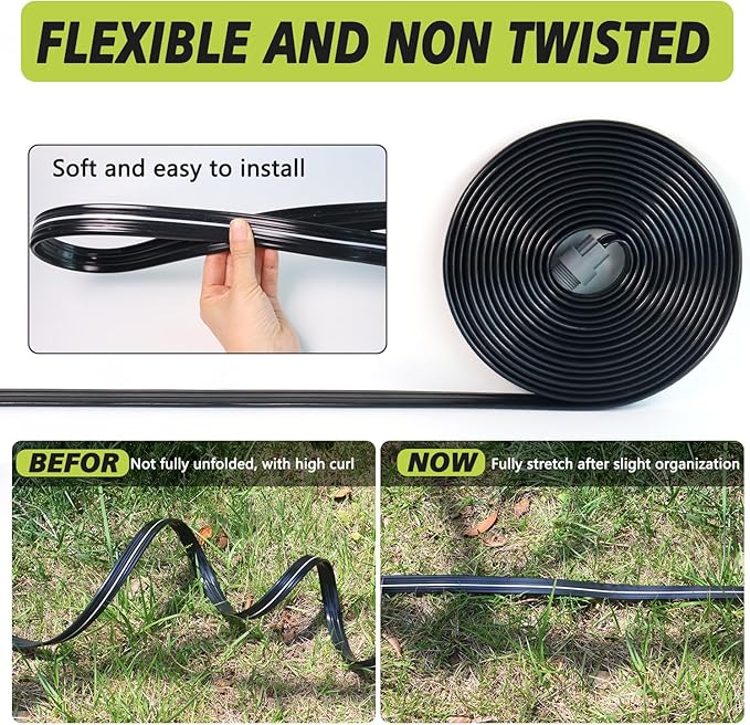 2-Pack Sprinkler Hose with Holes 15 Ft, Flat Soaker Hose 30 ft with Garden Staples, Drip Irrigation Hoses for Lawn, Watering Hose System (Black, 30 ft(15ftx2pack))