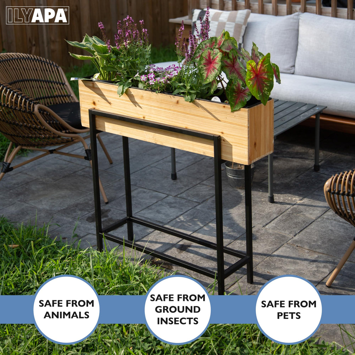 Ilyapa Raised Garden Bed with Legs, 33 x 35.5 x 7 Inch - Metal & Wood
