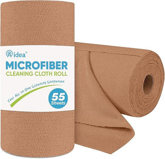 AIDEA Microfiber Cleaning Cloth Roll, 55 Sheets Shop Towels Washable, Microfiber Towels for Cars, Shop Rags Reusable Paper Towel for Automotive, Workshop, House, Kitchen, Cleaning Supplies11×9" Coffee