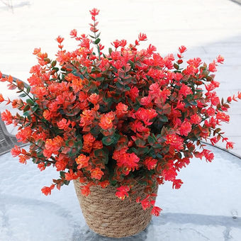 BCBLF Artificial Flowers for Outdoors, Faux Flowers for Outdoor planters, 12 Bundles Fake Flowers UV-Anti for Decoration, Outdoor Faux Plants, Orange+Red
