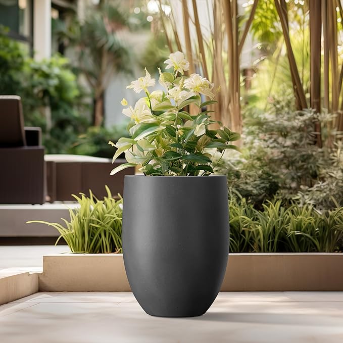 Kante 21.7" H Burnished Black Tall Planter, Large Outdoor Indoor Decorative Pot with Drainage Hole and Rubber Plug, Modern Round Taper Style for Home and Patio