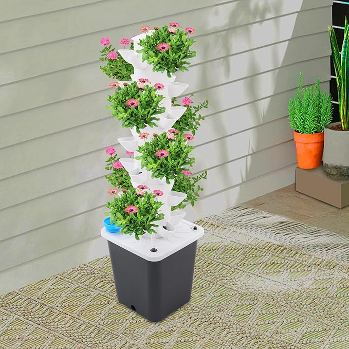 Hydroponic Growing System, 7-Tier 35-Plant Vegetable Planter Tower Outdoor Indoor Garden Vertical Planter Germination Kit with Water Pump & Intelligent Water Circulation for Gardening Lover