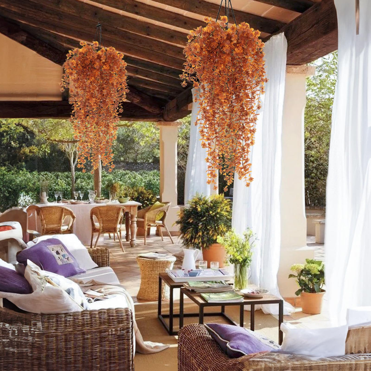 RECUTMS Fall Flower Artificial Brown Hanging Plant Outdoor Autumn Decor 3Pc