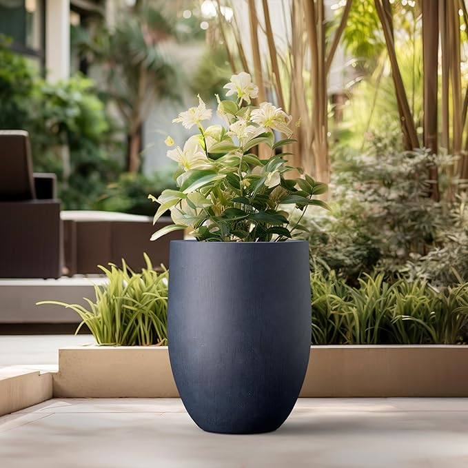 Kante Tall Concrete Planter, 21.7-Inch Height Antique Blue Large Indoor Outdoor Plant Pot with Drainage Hole for Patio Garden Home, Modern Decor for Flowers and Tree
