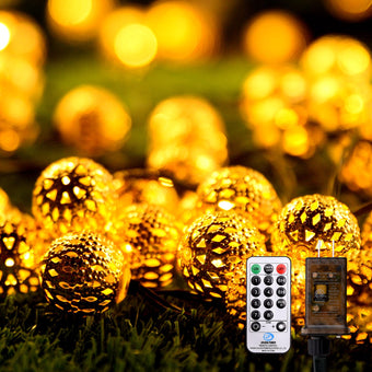 Moroccan String Lights Plug-in 60 LED 29ft Indoor Outdoor Waterproof 8 Modes Diwali Lights with Timer & Remote Control, Decorative Globe for Bedroom Christmas, Warm White