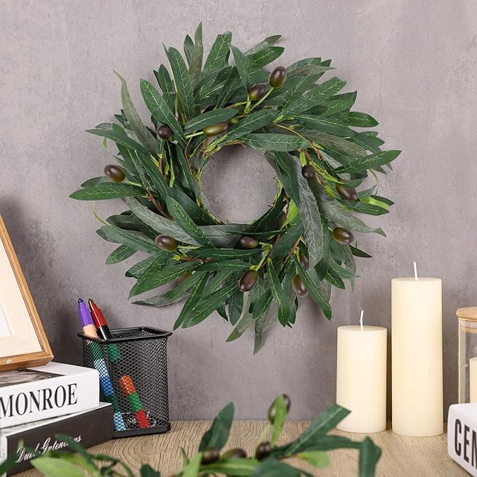6 Pcs Artificial Green Olive Wreaths Greenery Wreath with Olive Leaves Mini Green Kitchen Cabinet Wreaths Swag Spring Summer Wreath for Front Door Porch Wall Window Farmhouse Wedding Decoration