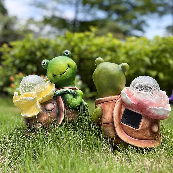 Maikall Rish Solar Garden Turtle Statue with LED Light Decorative Cute Turtle Carrying Lantern Design Outdoor Lawn Ornament(Yellow Flower)