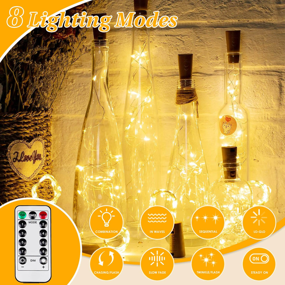 2 Pack Fairy Lights Battery Operated Twinkle Lights Remote Warm White