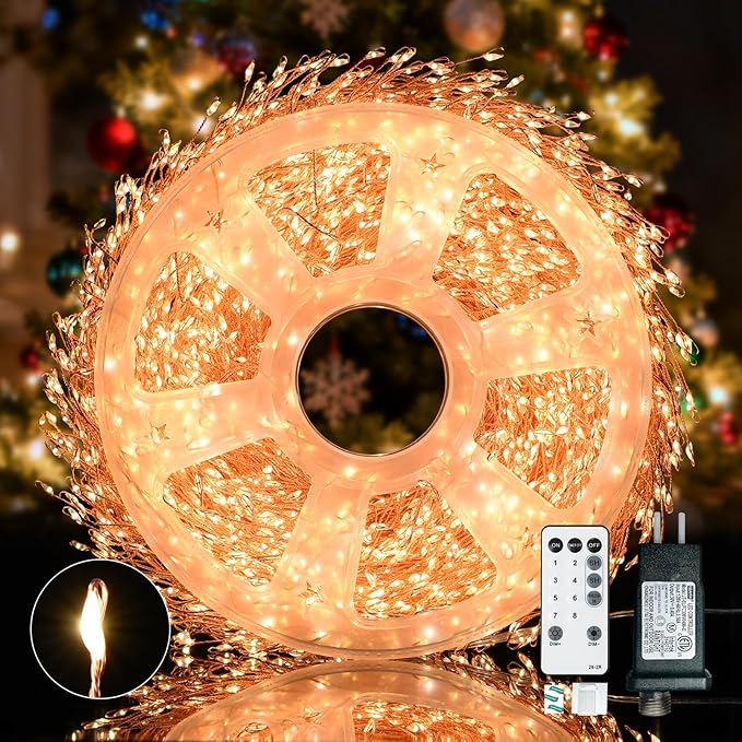 Dailyart Fairy Lights Plug in, 3000 Led Cluster Lights with Timer 195Ft Waterproof Warm Twinkle String Light with Remote for Bedroom Wreath Garland Window Wedding Christmas Tree Decoration,Gold Wire