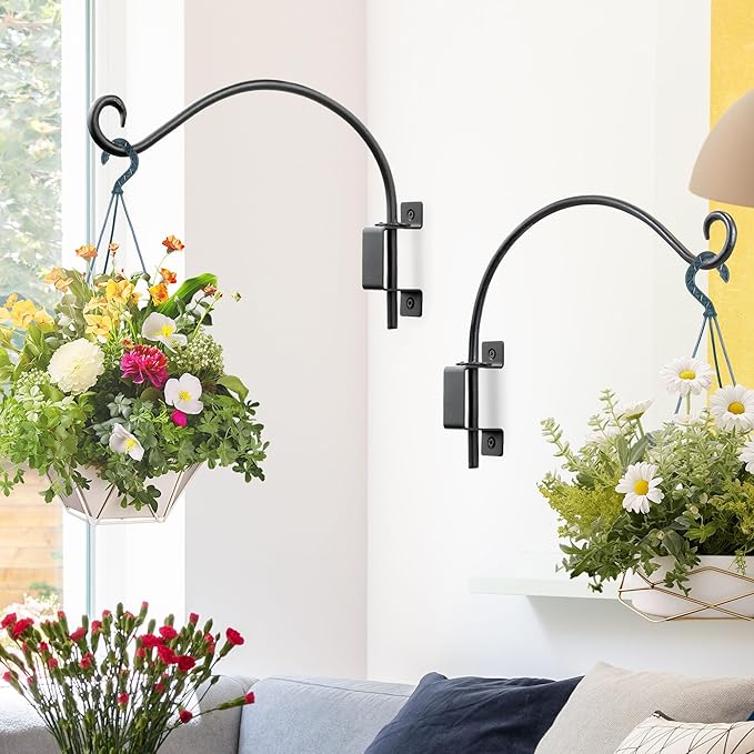 Qiang Ni Plant Hanger Outdoor: 22 Inch Bird Feeder Bracket for Garden Patio Decor - Swivel Adjustable Wall Mount Plant Hook for Hanging Flower Baskets