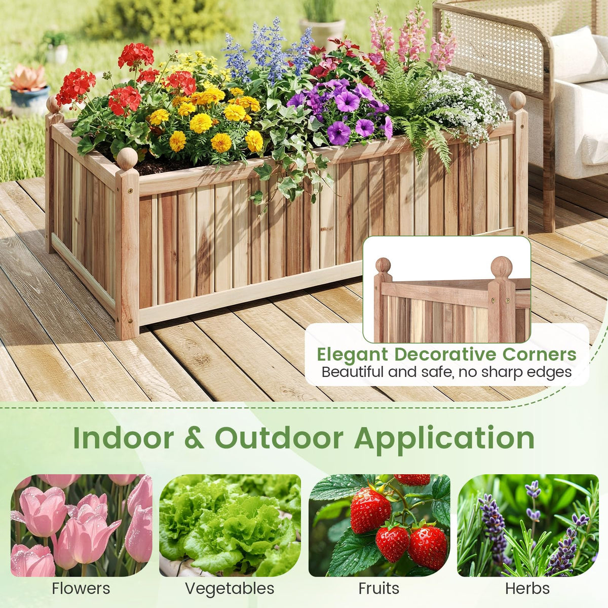 HAPPYGRILL 44”L x 23”W x 16”H Wooden Raised Garden Bed with Liner, Drainage