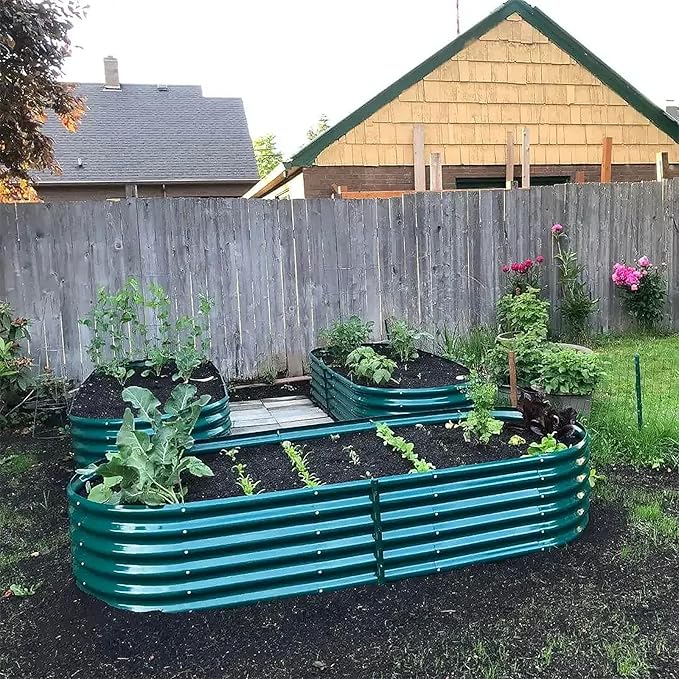 1 Pack 8x3x1.5FT Galvanized Raised Garden Bed Kit Oval Metal Ground Planter Box Outdoor Bottomless Planter Raised Beds for Vegetables Flowers Herbs Fruits, Green