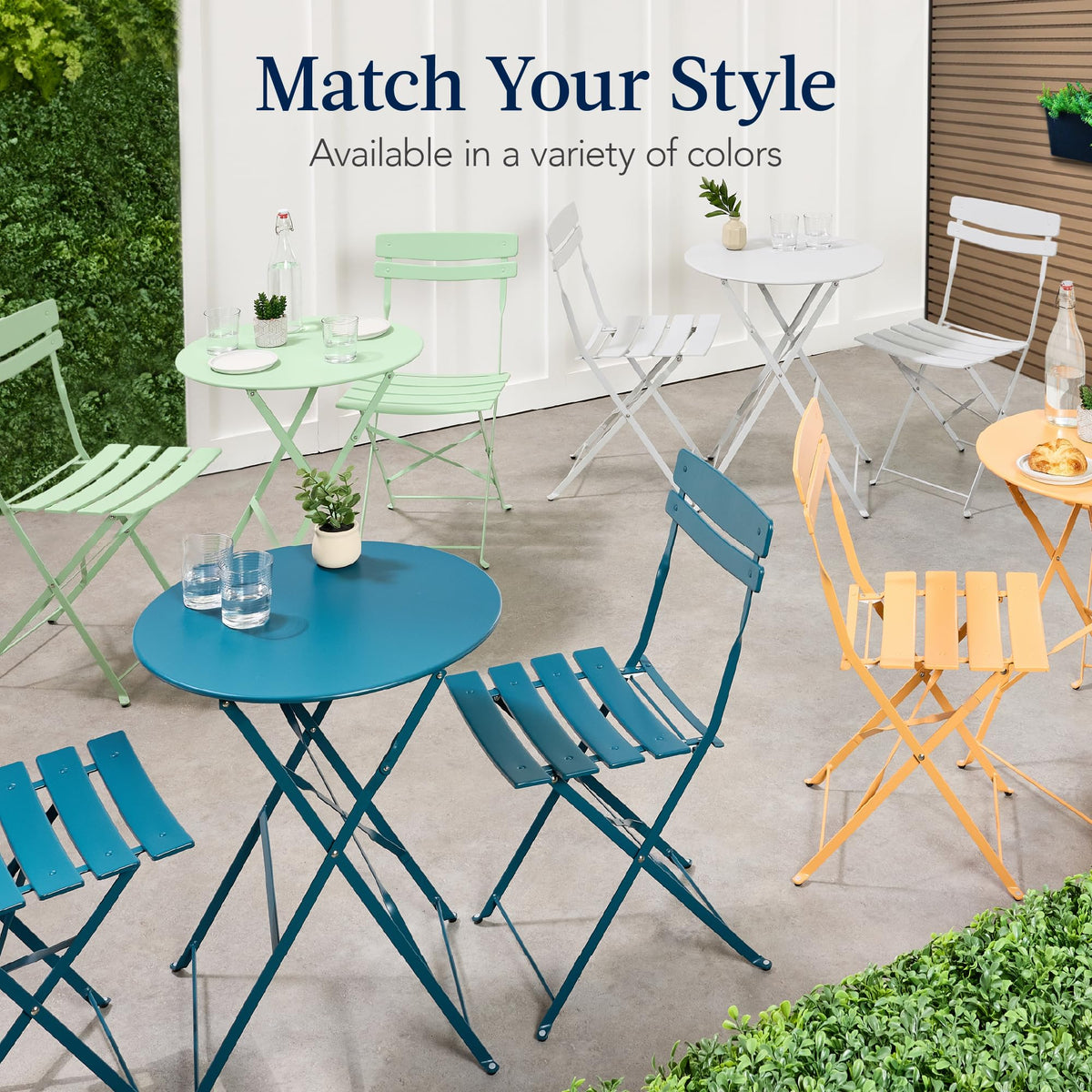 Best Choice Products 3-Piece Bistro Set, Space Saving Folding Design, Solid Steel, Outdoor Patio Furniture Set w/ 2 Chairs, Bistro Table - Cream